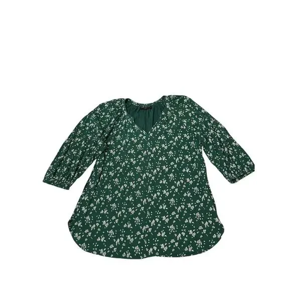 Lane Bryant top 3/4 sleeves V-neck green leaves size 14/16 spring school casual - Picture 6 of 9